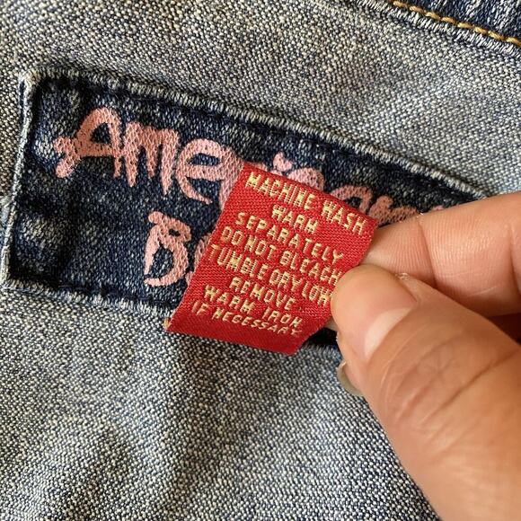 Y2K Women 1X Americana Blue Jean Denim Jacket Button Up Zip Pocket Truck Bikers - Picture 5 of 11